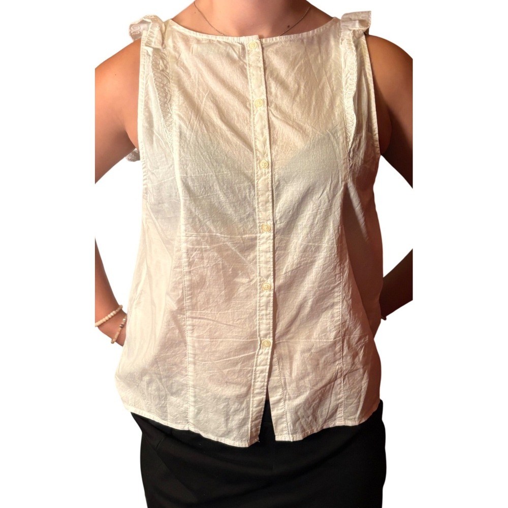 Abercrombie & Fitch Sleeveless Top Women Large White Good Embroidered Ruffle